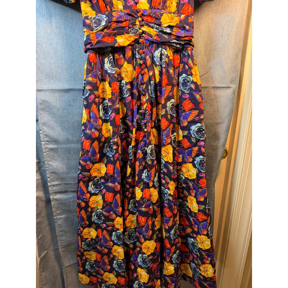 Anthropologie Floral Midi Dress M Puff Sleeve Cottagecore Romantic Boho - Picture 4 of 8